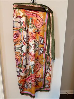 Vibrant Paisley Silk Scarf Wrap in Olive, Mustard & Coral